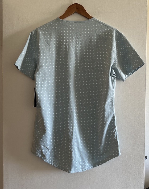 NWT AS IS BYLT Premium Basics Light Blue Polka Dot Drop Cut Short Sleeve Top gallery