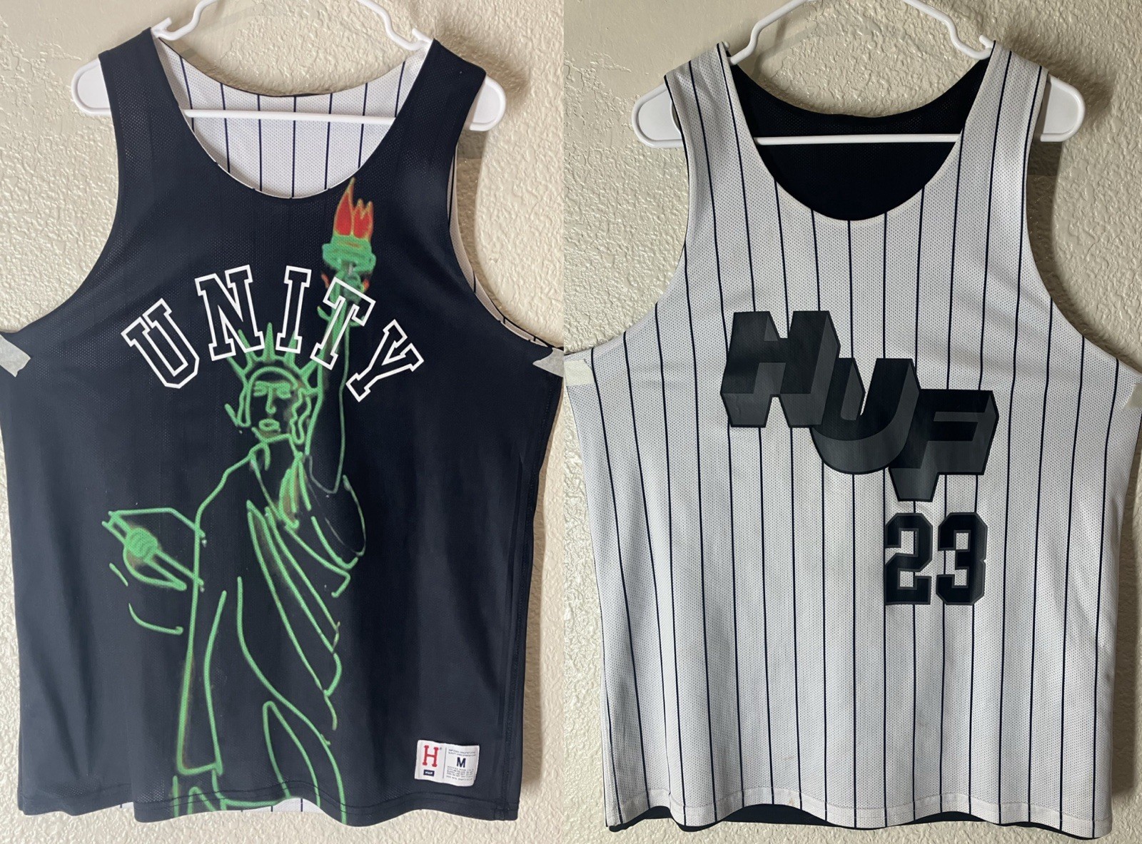 HUF Unity Reversible Basketball Jersey Men’s Size M Black White Pinstripe Mesh gallery