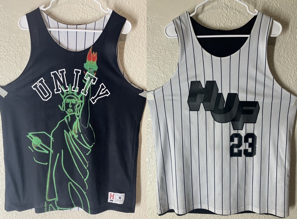 HUF Unity Reversible Basketball Jersey Men’s Size M Black White Pinstripe Mesh
