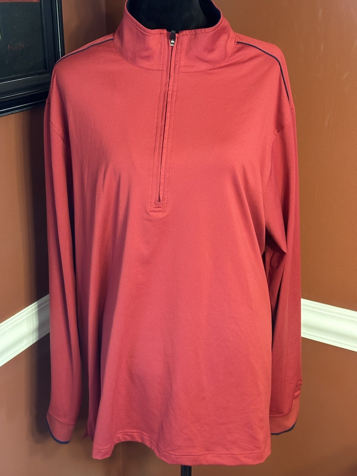 Walter Hagen 1/4 Zip Long Sleeve Pullover XL Hydroproof Golf Red w/ Navy Trim gallery