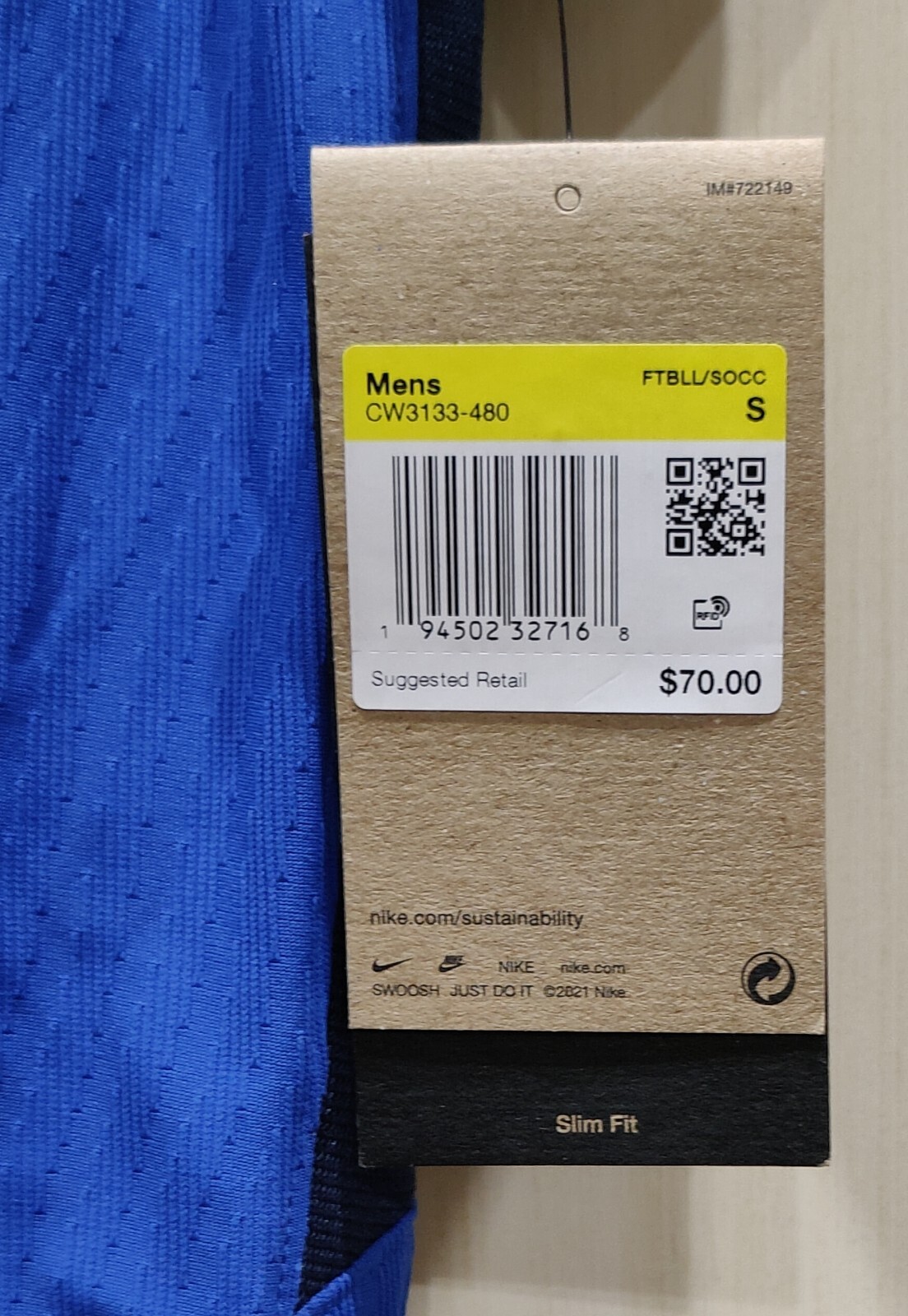 NEW Men’s Medium Nike Vaporknit III Slim Fit Soccer Jersey Blue CW3133-480 gallery