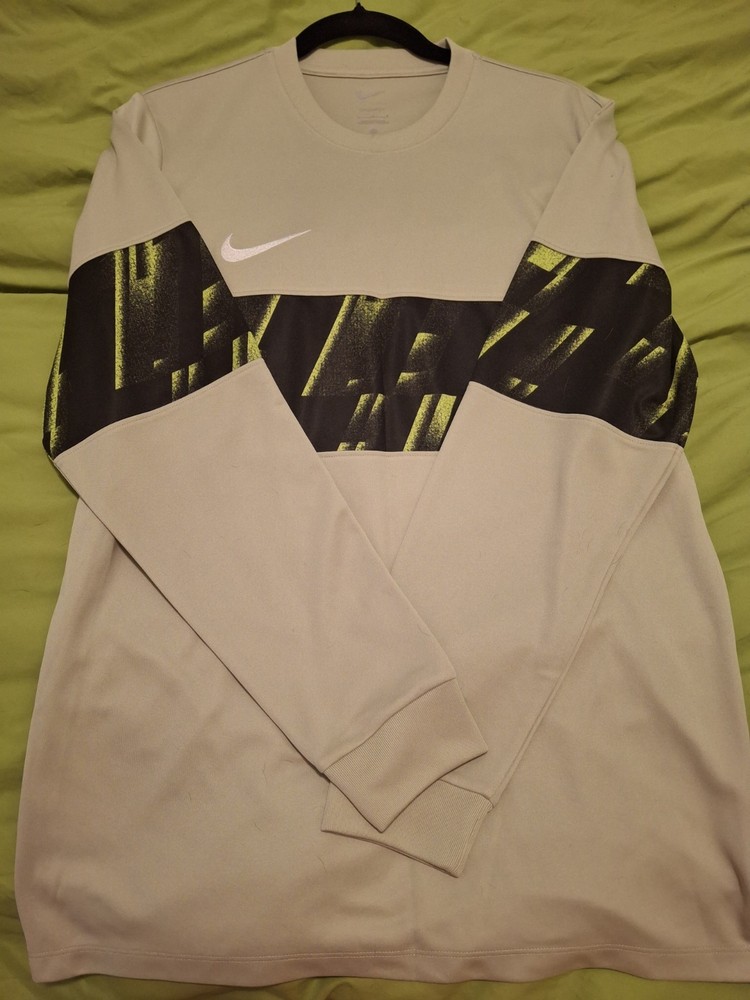 Nike Men's Pullover Sweatshirt Crew Neck L White/Black/Yellow Graphic Logo