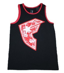 Famous Stars & Straps Men’s Medium Black Red Hawaiian Floral Logo Tank Top Shirt