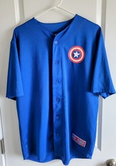 Marvel Superhero Captain America Blue Baseball Jersey #41 Mens Size Large 42-44