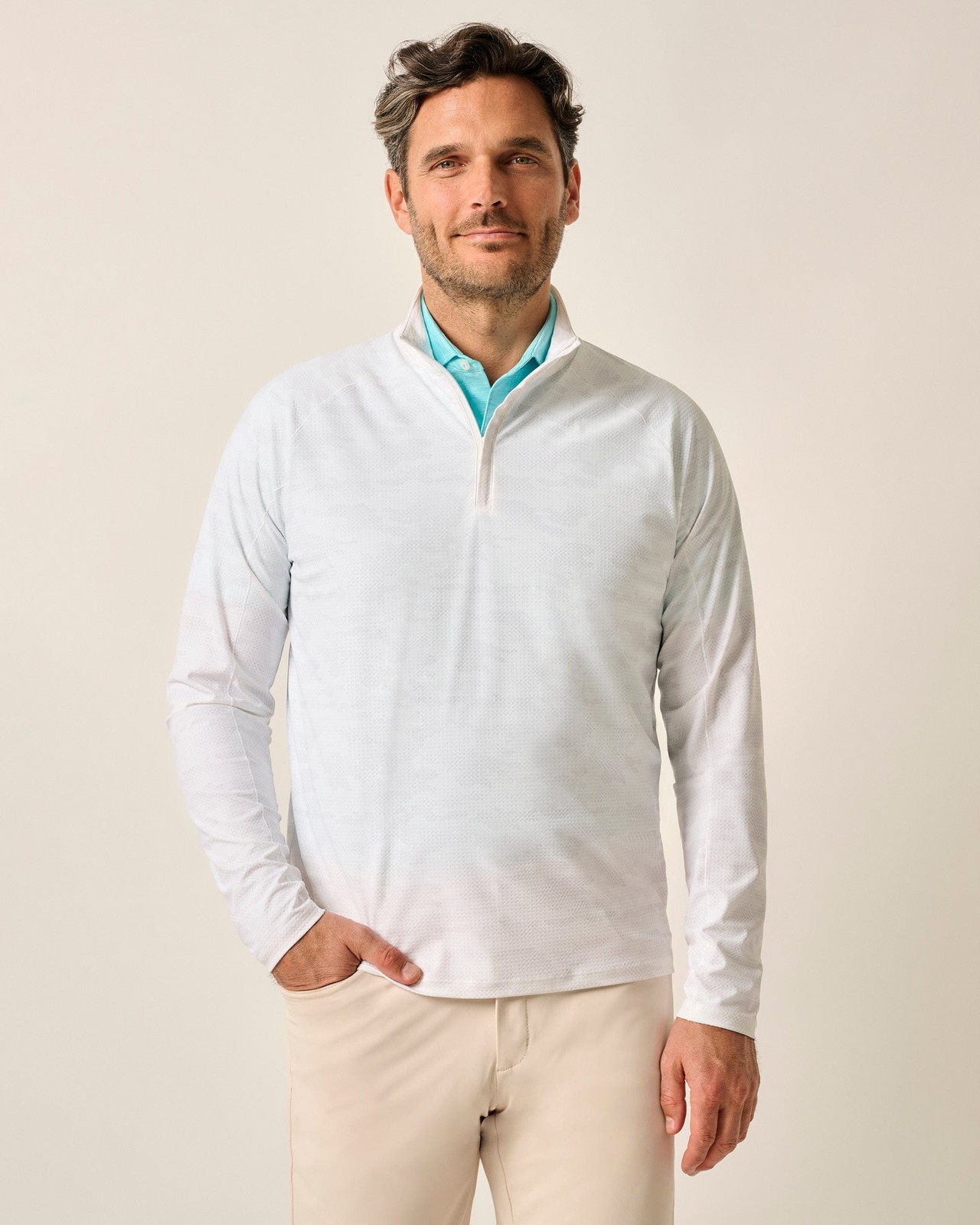 johnnie-O Talbert Camo Performance 1/4 Zip Waffle Pullover Mens White (7853162) gallery