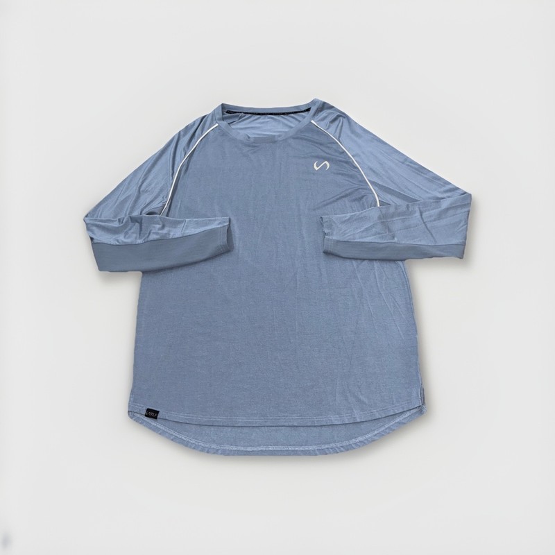 TLF Men’s Performance Long Sleeve Shirt Blue XL Gym CrossFit Curved Hem Logo Tee gallery