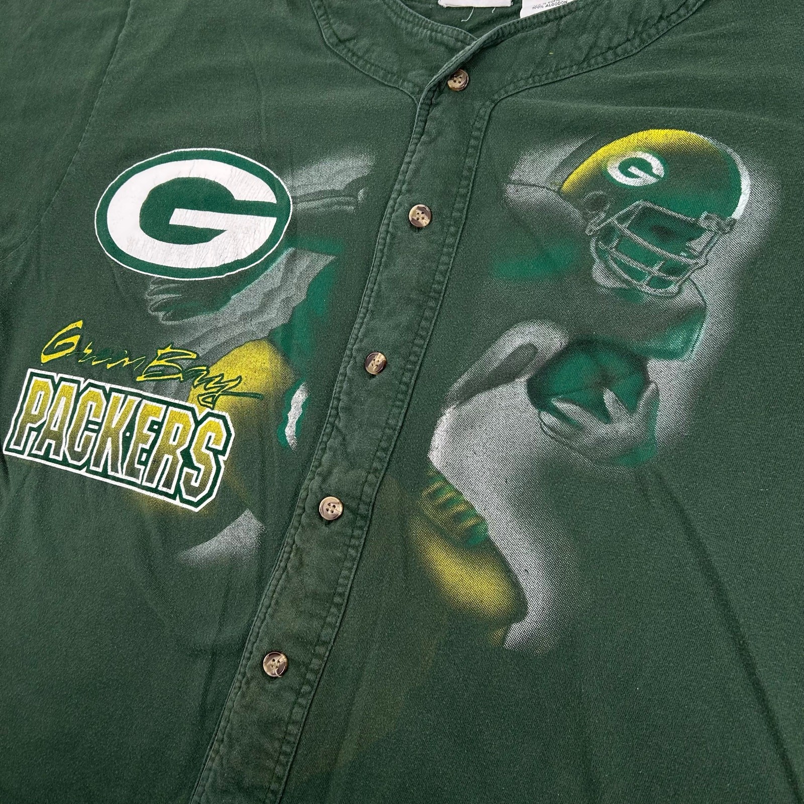 VTG 90s Men's NFL Active Green Bay Packers Football Button Up Baseball Jersey XL gallery