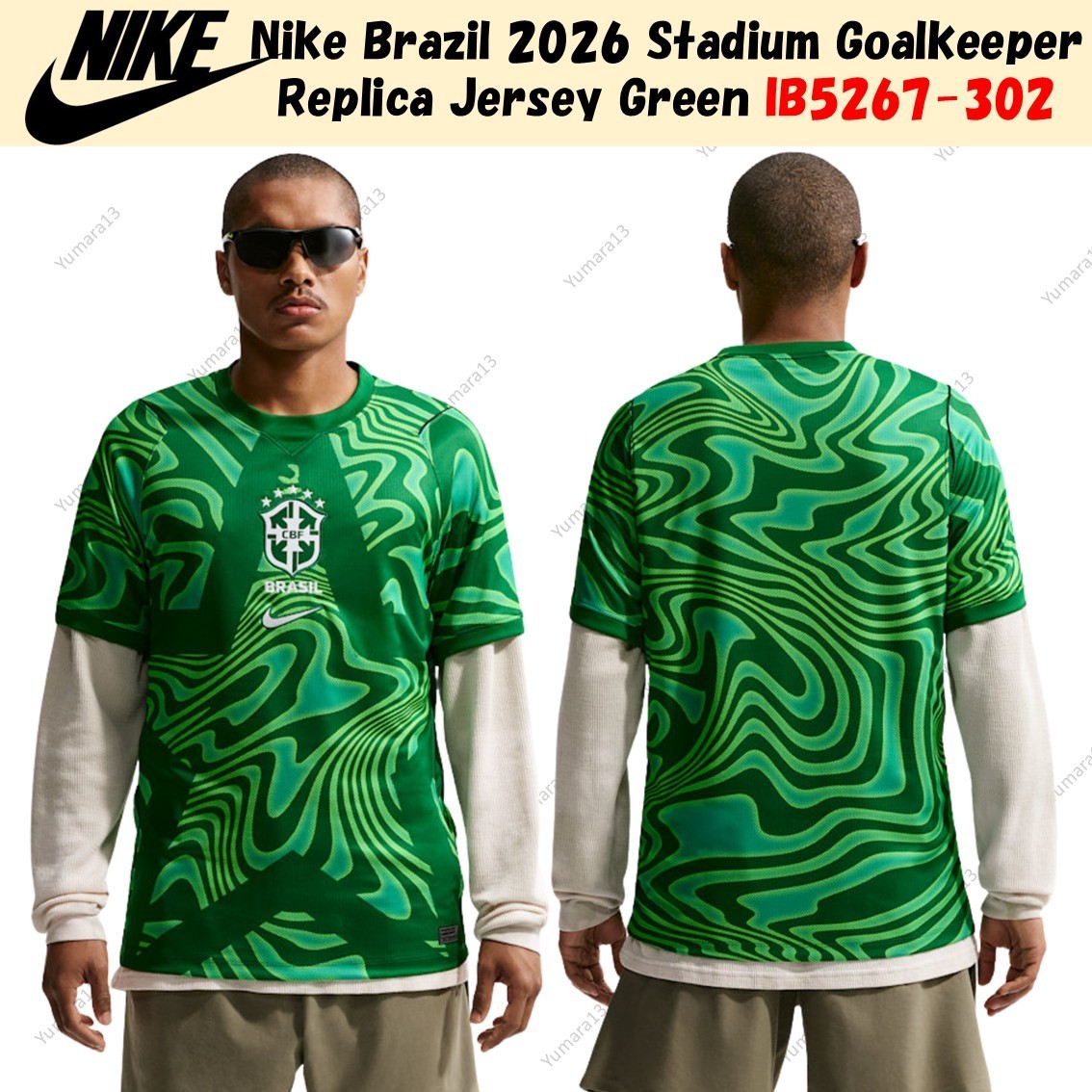 Nike Brazil 2026 Stadium Goalkeeper Replica Jersey Green IB5267-302 US Size gallery