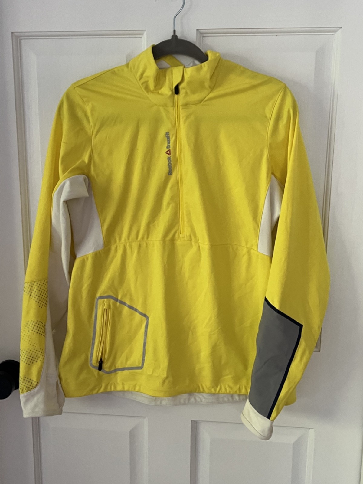 Reebok SMALL CrossFit Elite Men's 1/2 Zip Pullover yellow white gallery
