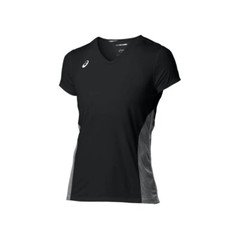 ASICS Decoy Short Sleeve V-Neck Shirt, Black/Heather Grey, X-Small