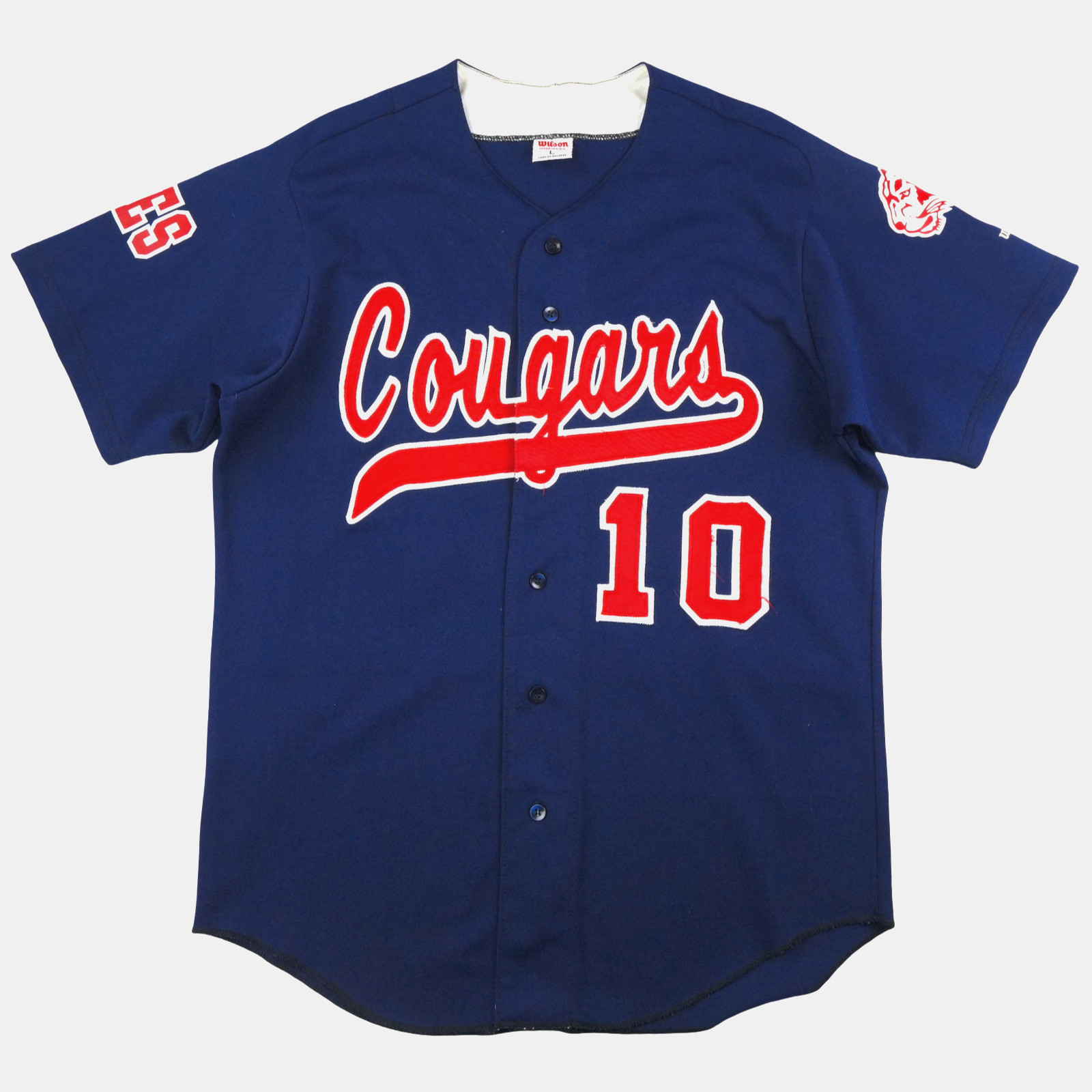 Vintage 80s Wilson Baseball Jersey Large USA Made Niles West Cougars Blue No 10 gallery