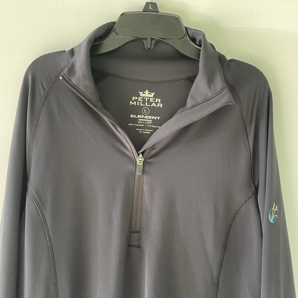 Peter Millar Element Wicking Jacket Black 1/4 Zip Cattail Creek Golf Size Large