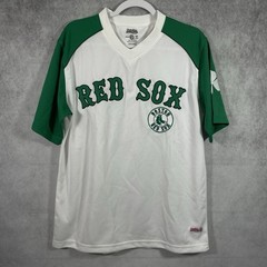 Stitches Athletic Gear Mens Red Sox Shirt Size M White Green Short Sleeves.