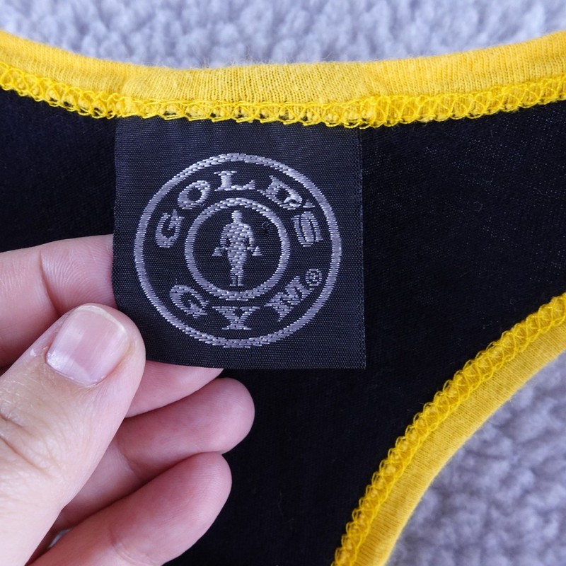 Vintage Golds Gym Venice California Stringer Tank Top Mens S Black Yellow USA gallery