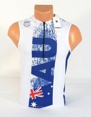 K-Swiss Slim Fit Australia White & Blue 1/2 Zip Sleeveless Cycling Jersey Men’s