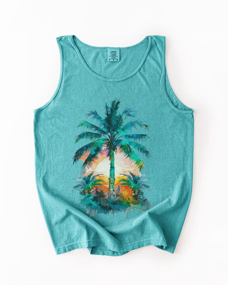 Tropical Palm Tree Sunset Tank Top Beach Vacation Apparel gallery