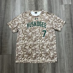 Under Armour Muskogee Jersey Shirt Mens Large L Green Camo Athletic #7 US Flag