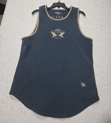 YoungLA Men’s Blue/Beige Athletic Fit Lightweight Cotton Logo Tank Top L