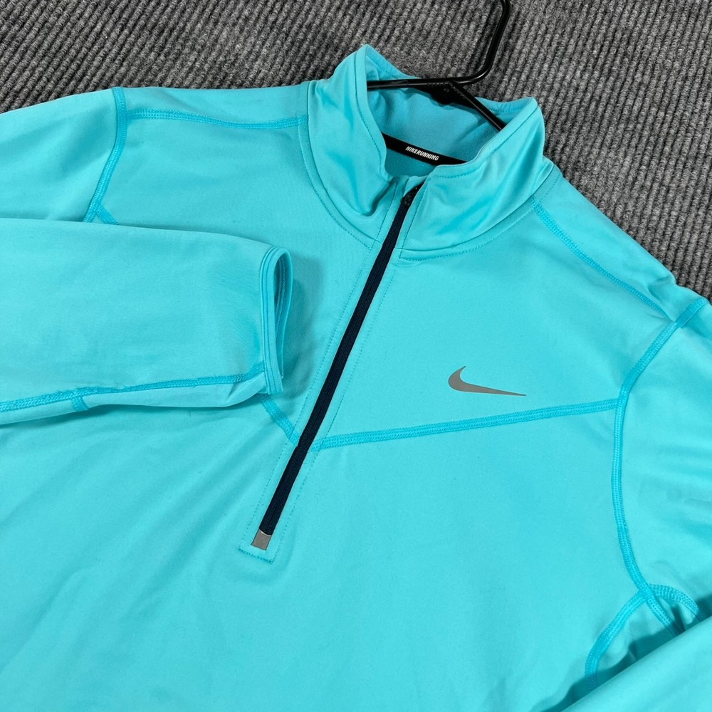Nike Dri Fit Fleece Lined Pullover Mens Large Teal Blue Long Sleeve 1/4 Zip