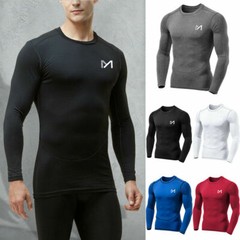 Mens Compression Shirt Thermal Base-Layer Gym Sports Tops Long-Sleeve Fast Dry