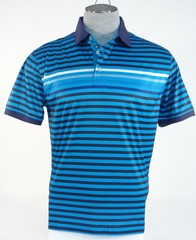 Tommy Hilfiger Golf Blue Black & White Stripe Short Sleeve Polo Shirt Mens NWT