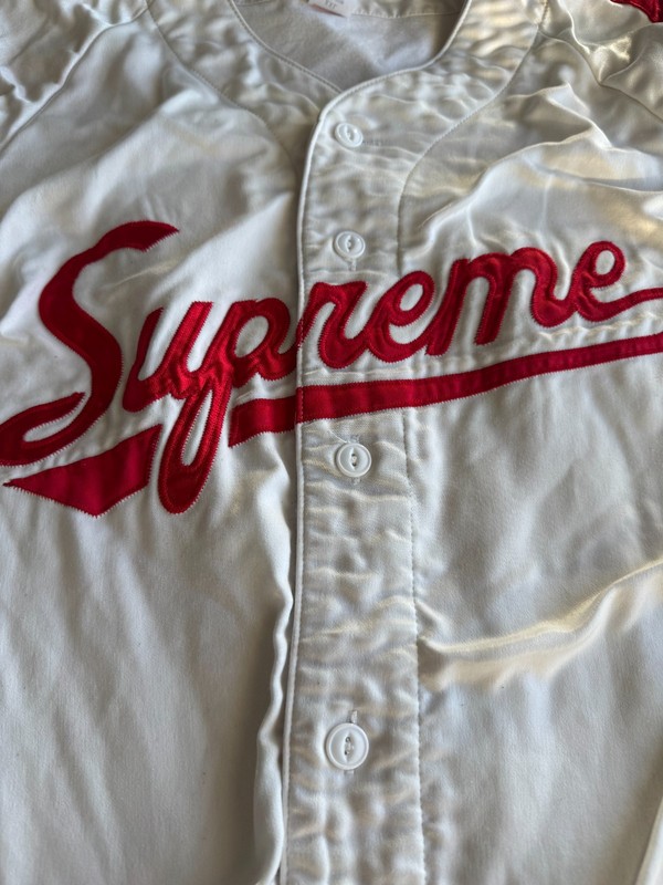 Supreme 1 (One) Satin Jersey Button Up Baseball Black RARE Size XXL WHITE 2XL gallery