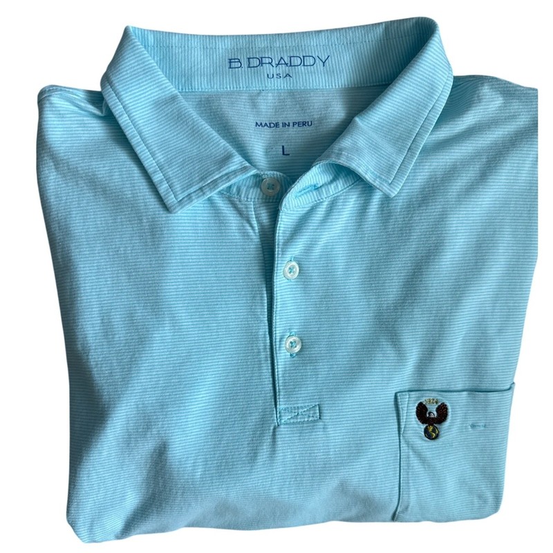 B. Draddy Liam Stripe Pima Cotton Golf Polo Shirt White & Light Blue Size Large gallery