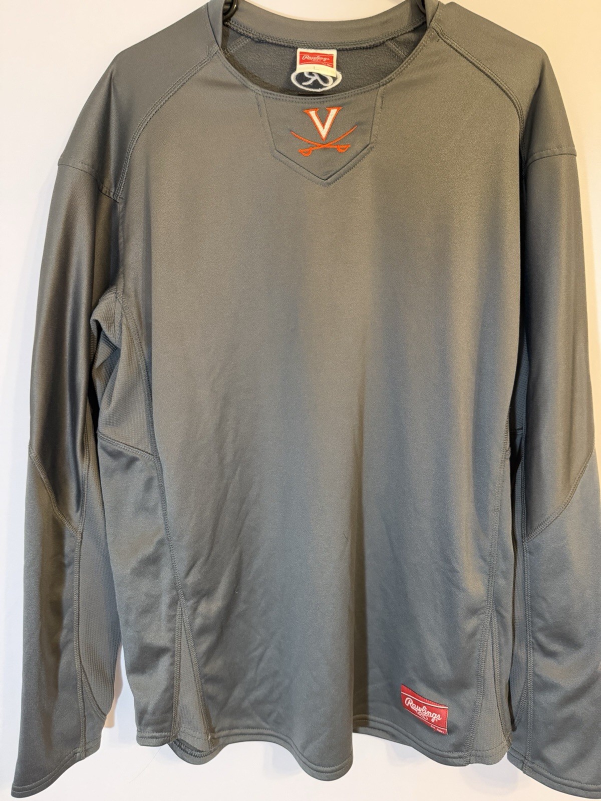 Rawlings UVA Virginia Cavaliers Baseball Pullover Warm Up Shirt Gray Mens Large gallery