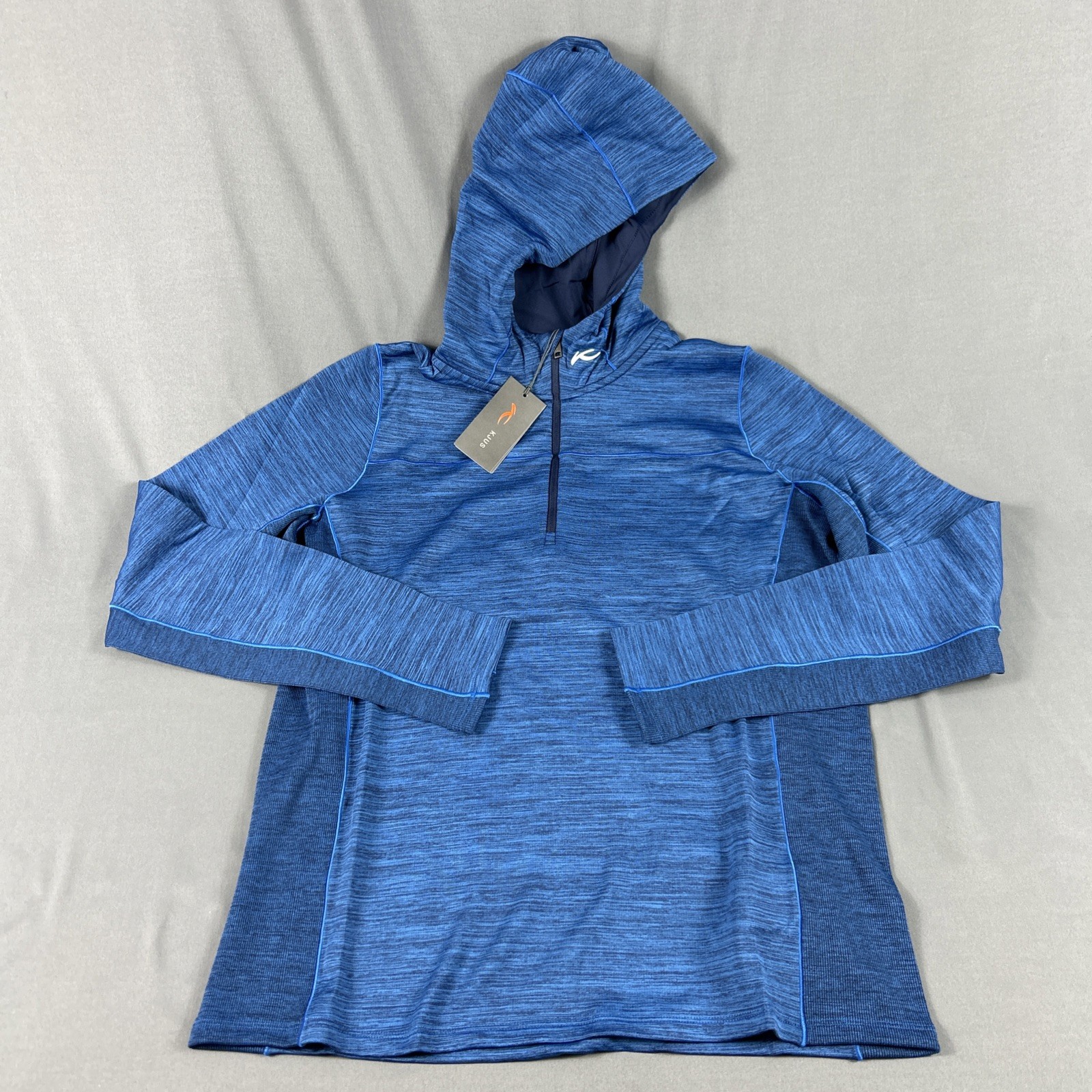 KJUS Golf Hoodie Liam Tech Wool 1/4 Zip Medium Bright Blue Polyester MSRP $249 gallery