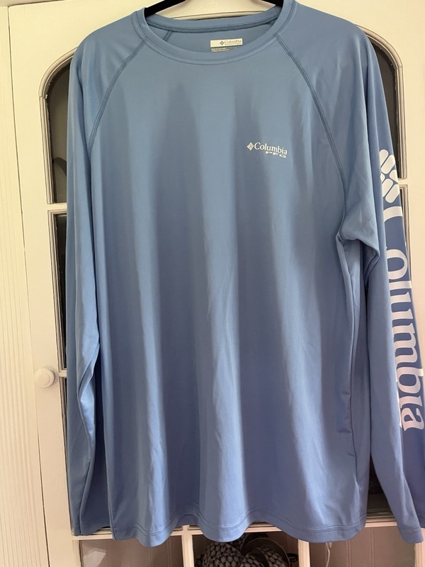Men's Columbia PFG Terminal Light Blue Tackle Long Sleeve Shirt Size M gallery
