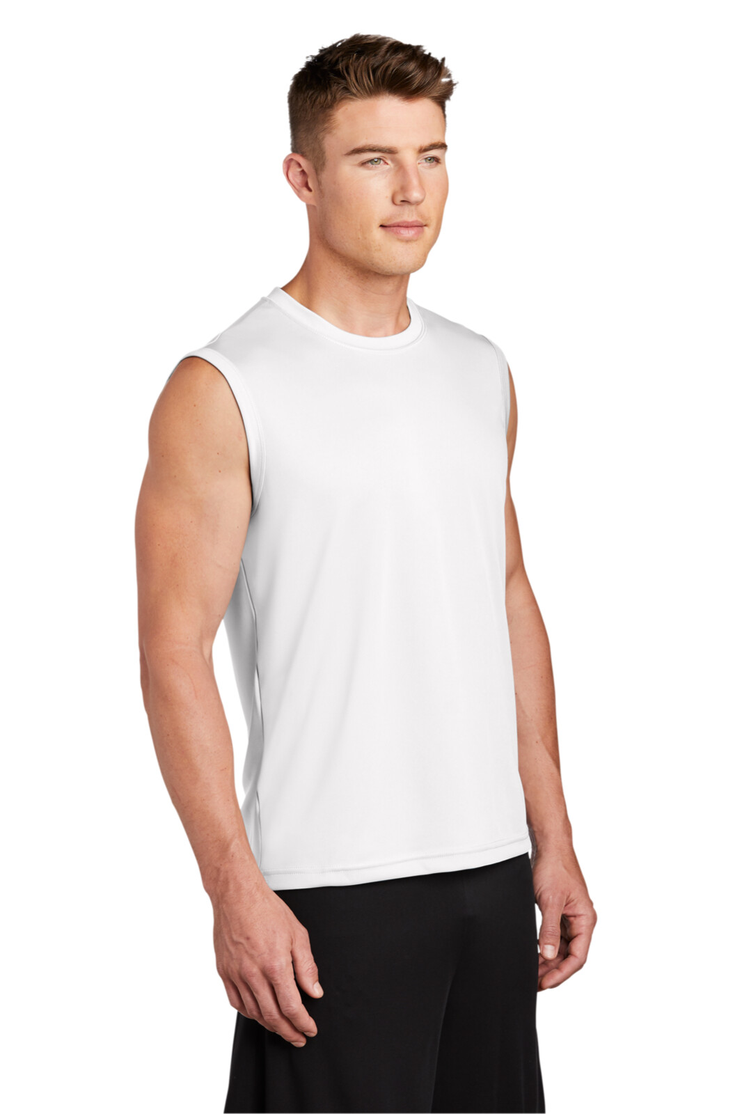 Mens Sport Tek ST-352 Sleeveless Performance Sz Large 40-42”Chest T Shirt White gallery