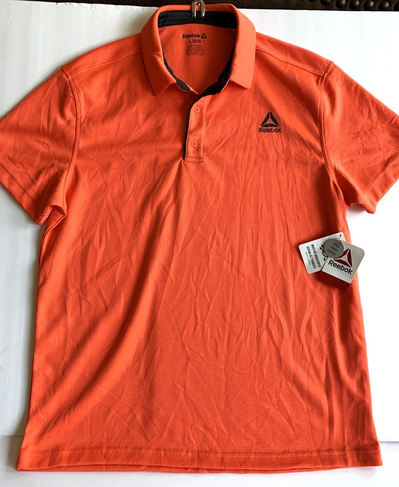Reebok Polo Shirt Mens (L) Hot Coral Performance Moisture Wicking NWT