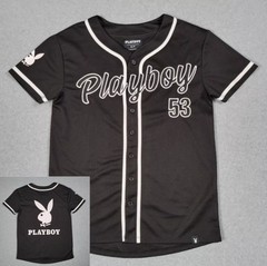 Playboy Magazine Jersey Men Small Baseball Big Bunny Head Script Spell Out Logo