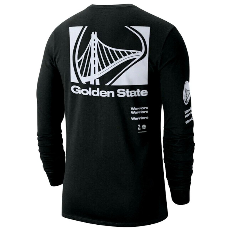 NIKE Golden State Warriors Distorted Logo Long Sleeve Shirt sz S Small Black NBA gallery