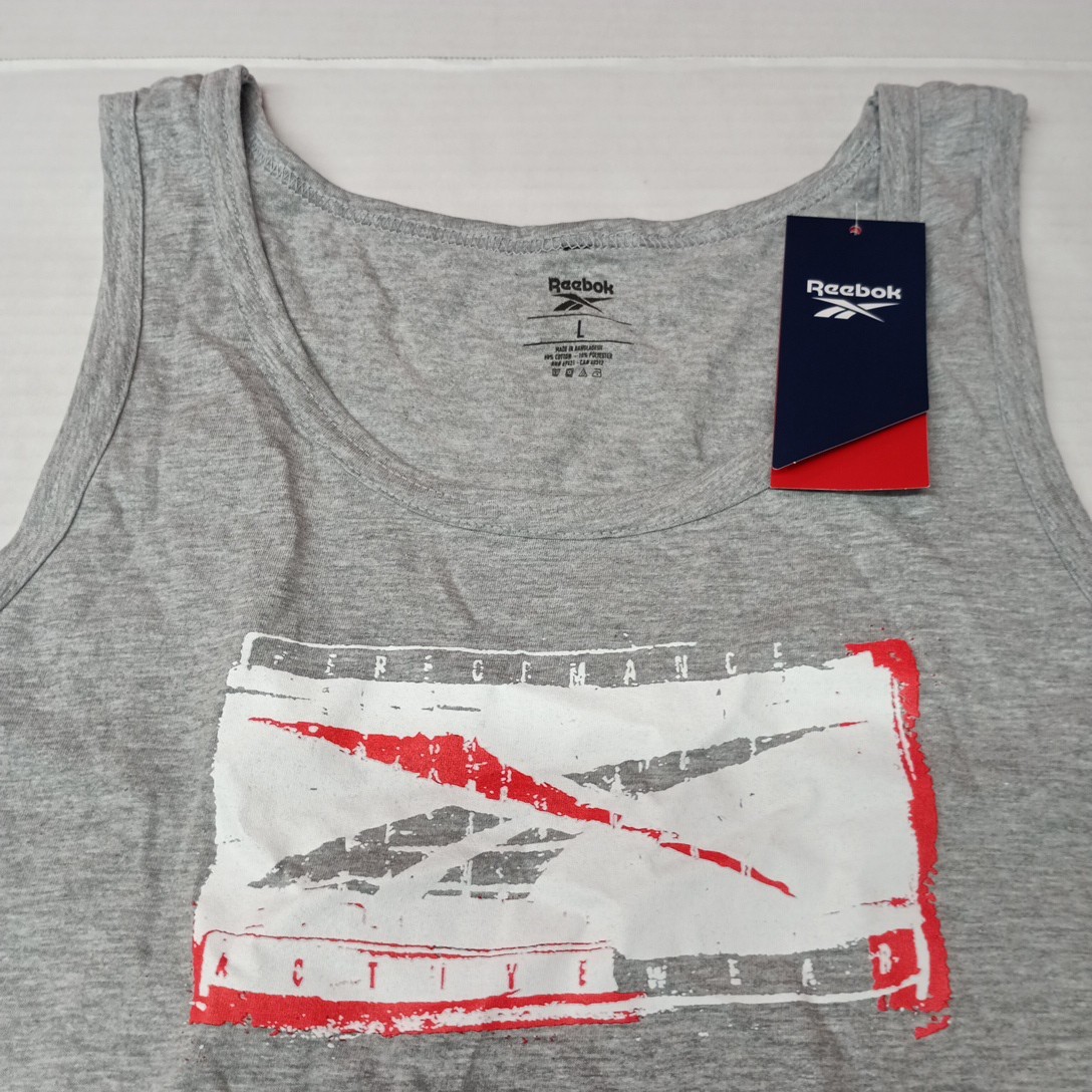 Reebok Tank Top Men's L Large Gray Training GS Vector Tank T-Shirt Cotton Blend gallery