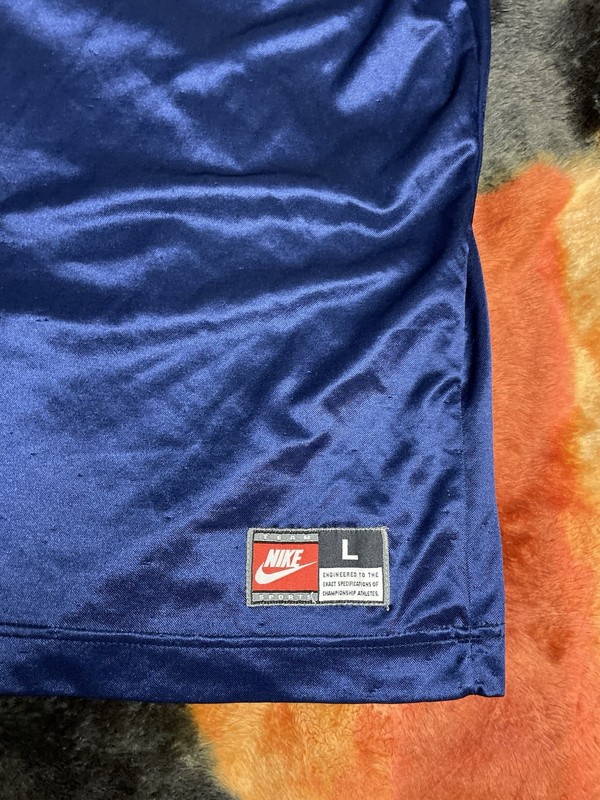 Vintage 90s Nike Mens L Mini Swoosh Color Block Navy Blue/White Soccer Jersey gallery