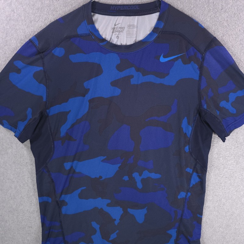 Nike Pro Combat Hypercool Fitted Blue Camo Dri-Fit Training Shirt Mens Large gallery