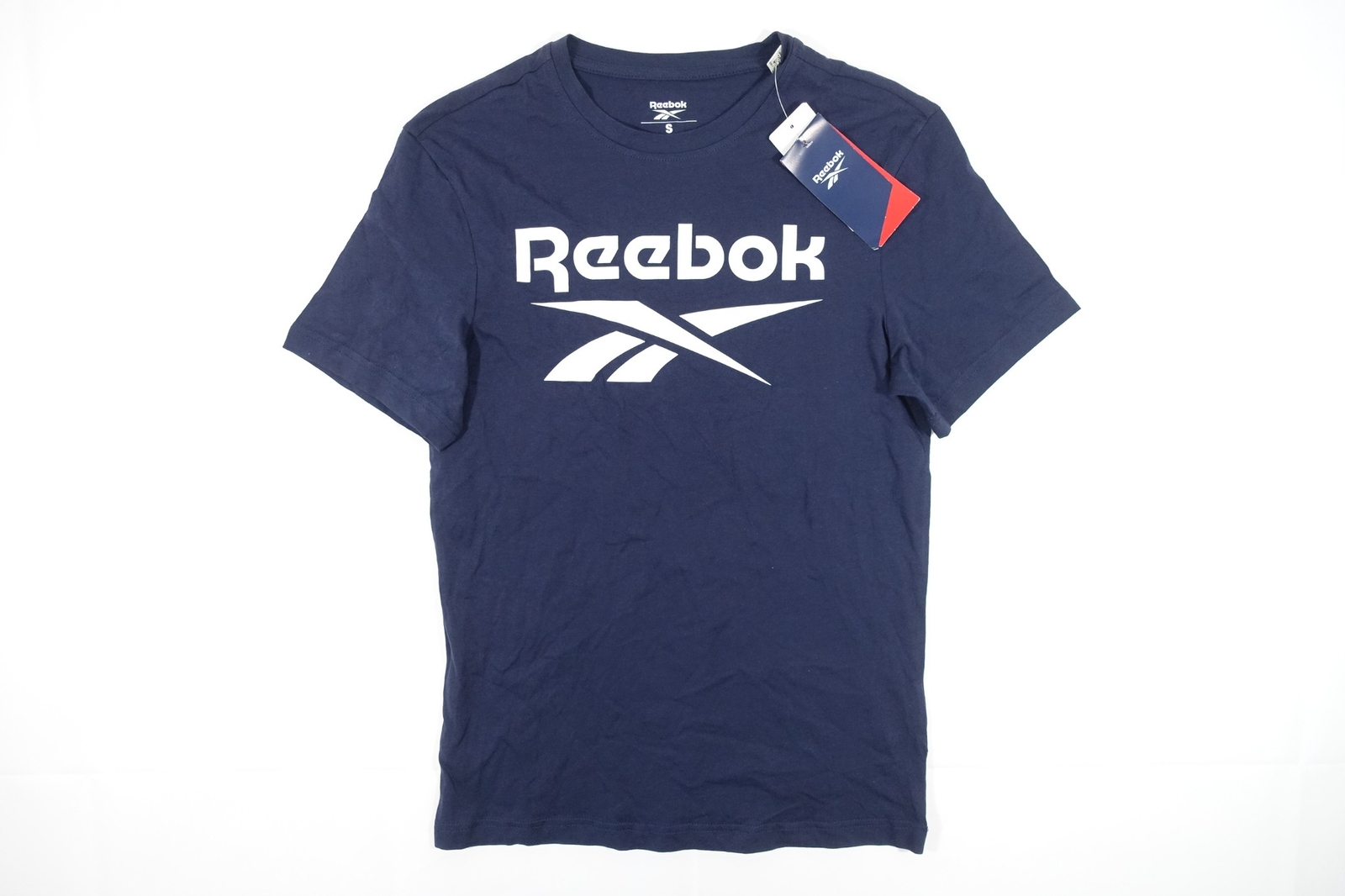 REEBOK GS1616 NAVY BLUE SMALL ACTIVE FITNESS TEE BIG LOGO TEE TSHIRT MENS DEFECT gallery