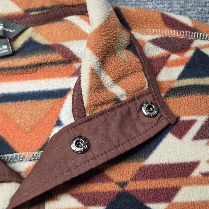 Eddie Bauer Pullover Mens Medium 1/4 Zip Fleece Orange Aztec Geometric Shirt gallery