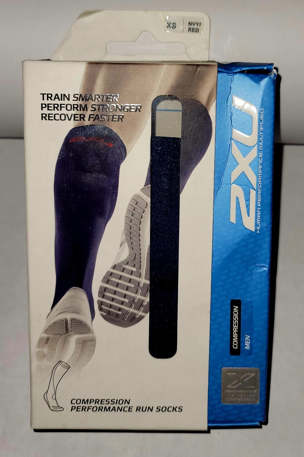 ***2XU Men's Performance Run Compression Socks (MA2442e) Navy/Red (Size: XS)*** gallery