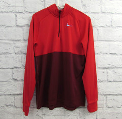 Nike Shirt Mens L Red Racer Running Long Sleeve 1/4 Zip Mock Run Thumbholes