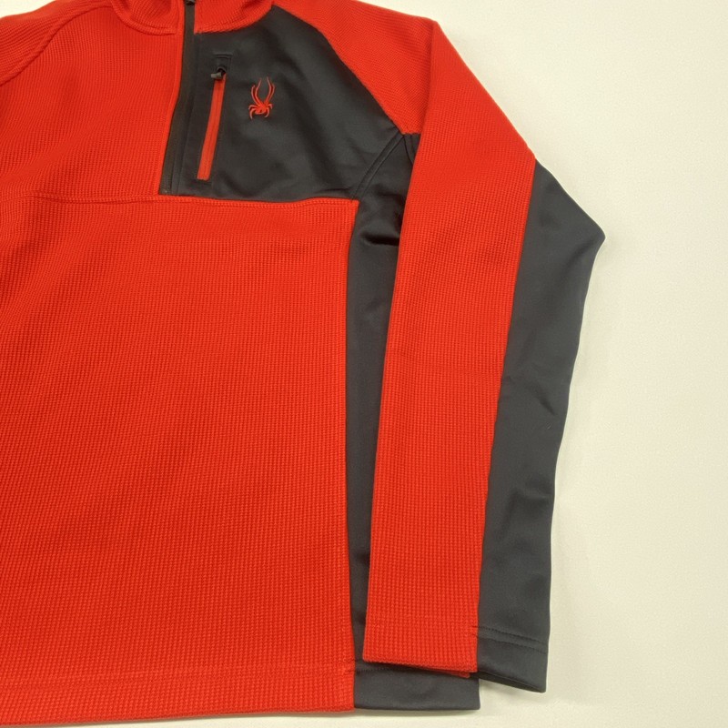Spyder Mens L Red Black 1/4 Zip Fleece Pullover Sweater Waffle Knit gallery