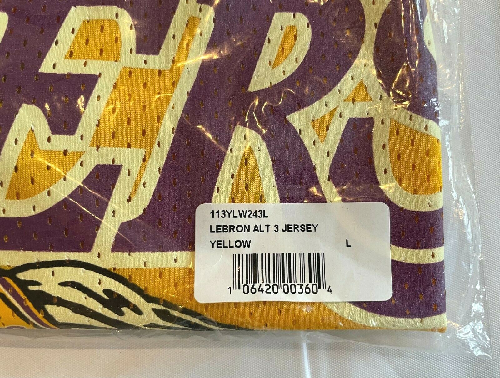 Warren Lotas Lebron James Size LARGE Lakers Yellow Alt 3 Jersey - New & Sealed gallery