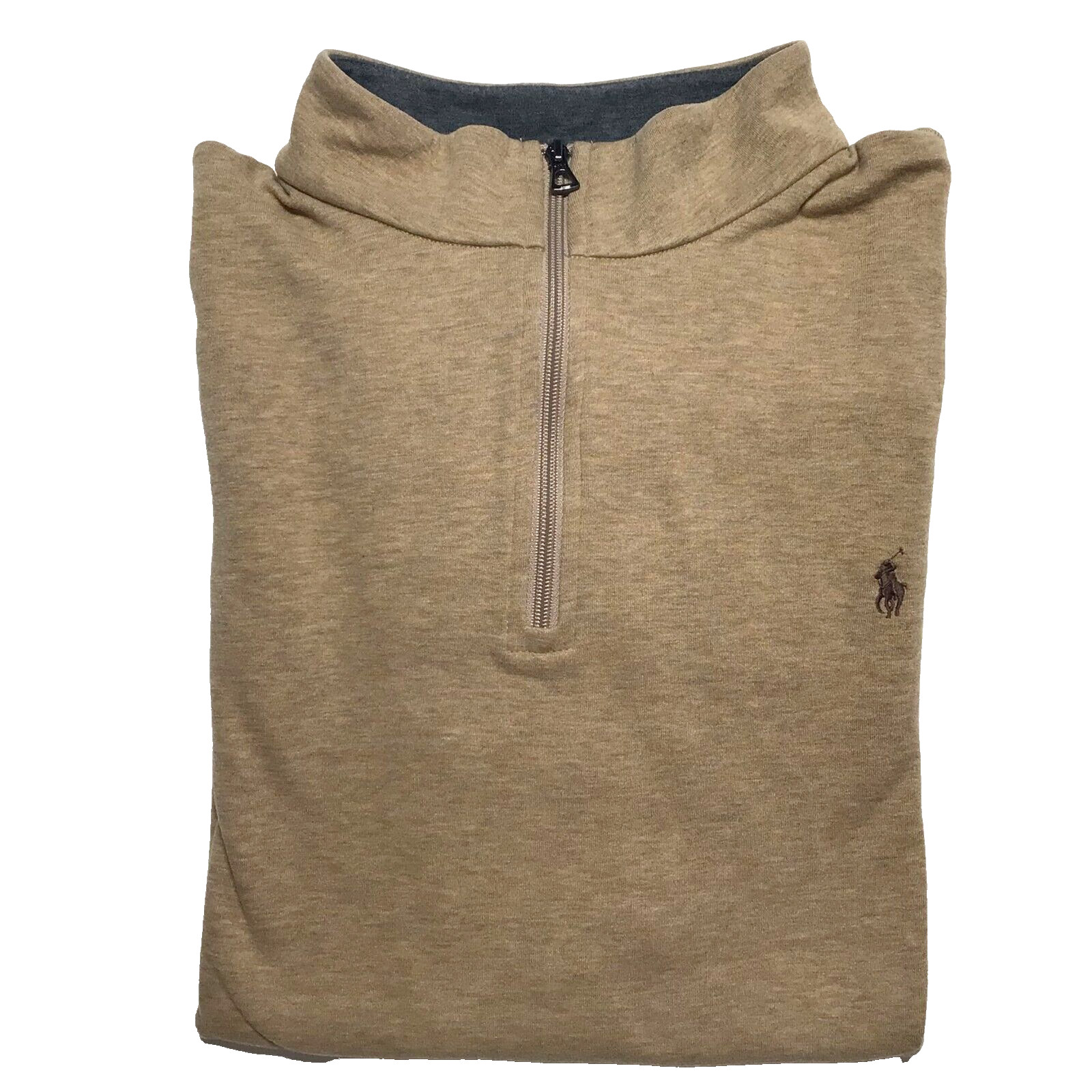 Polo Ralph Lauren Long Sleeve 1/4 Zip Pullover Men's 2XB Khaki Tan Beige gallery