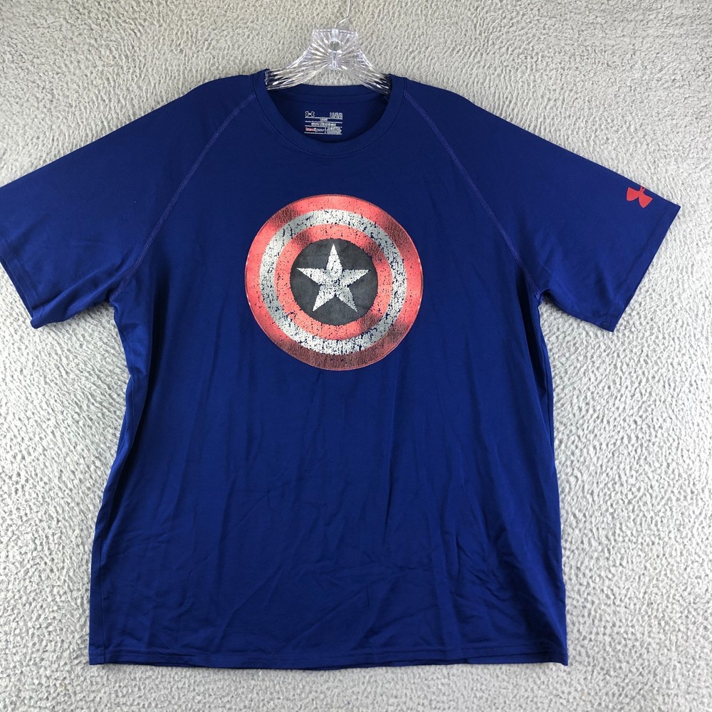 Under Armour Alter Ego Captain America Shirt Men Large Short Sleeve Loose Read*