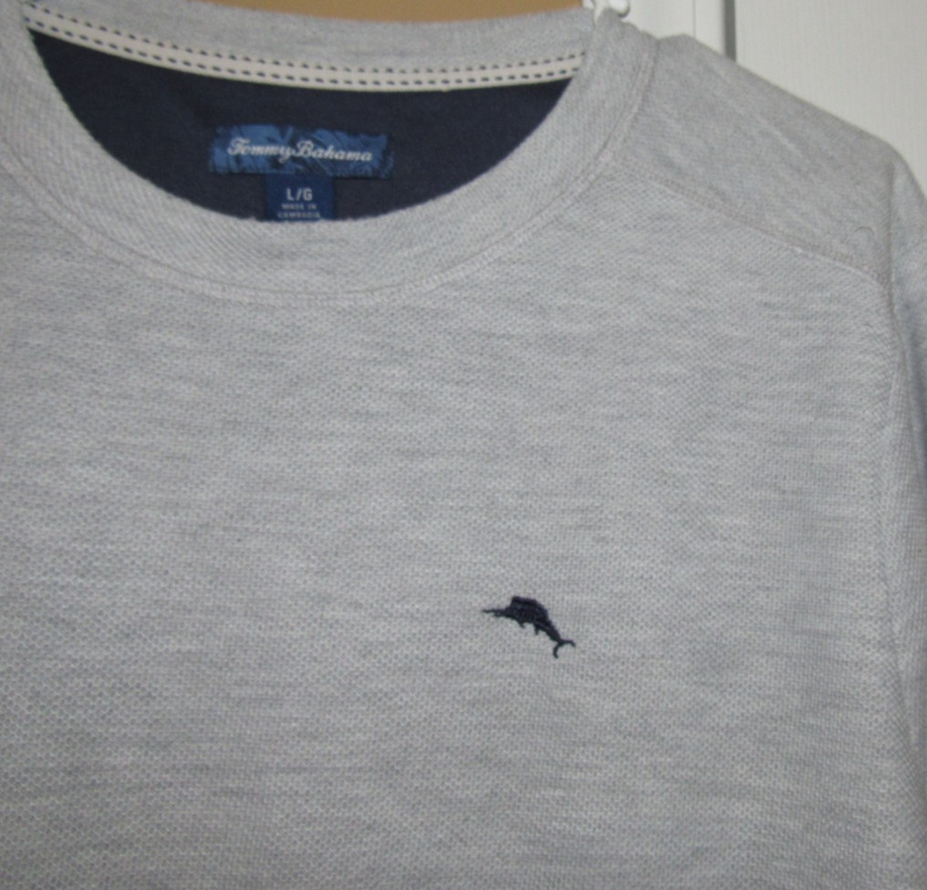 TOMMY BAHAMA Men's Large Gray Pullover Shirt Lightweight Sweatshirt Logo Long Sl gallery
