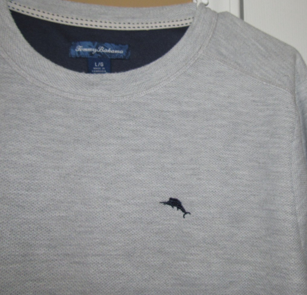 TOMMY BAHAMA Men's Large Gray Pullover Shirt Lightweight Sweatshirt Logo Long Sl