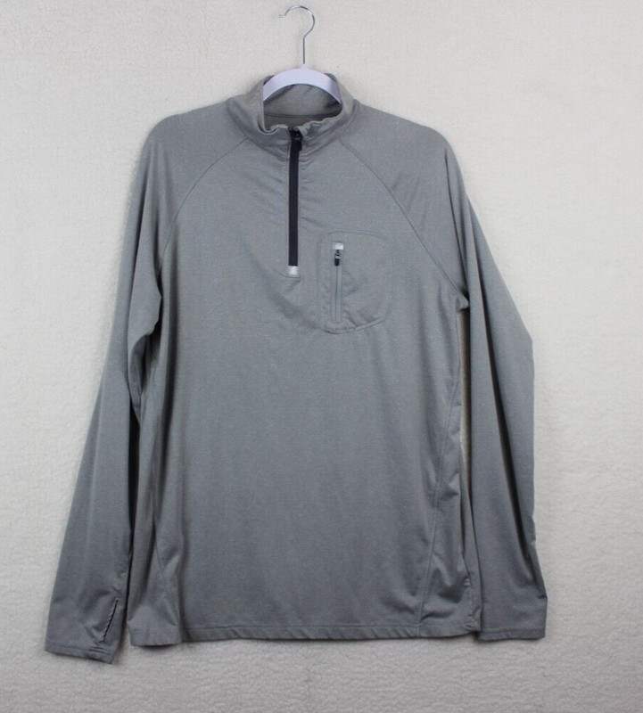 Reebok Quarter Zip Pullover Long Sleeve Grey Athletic Running Shirt Thumb Holes gallery