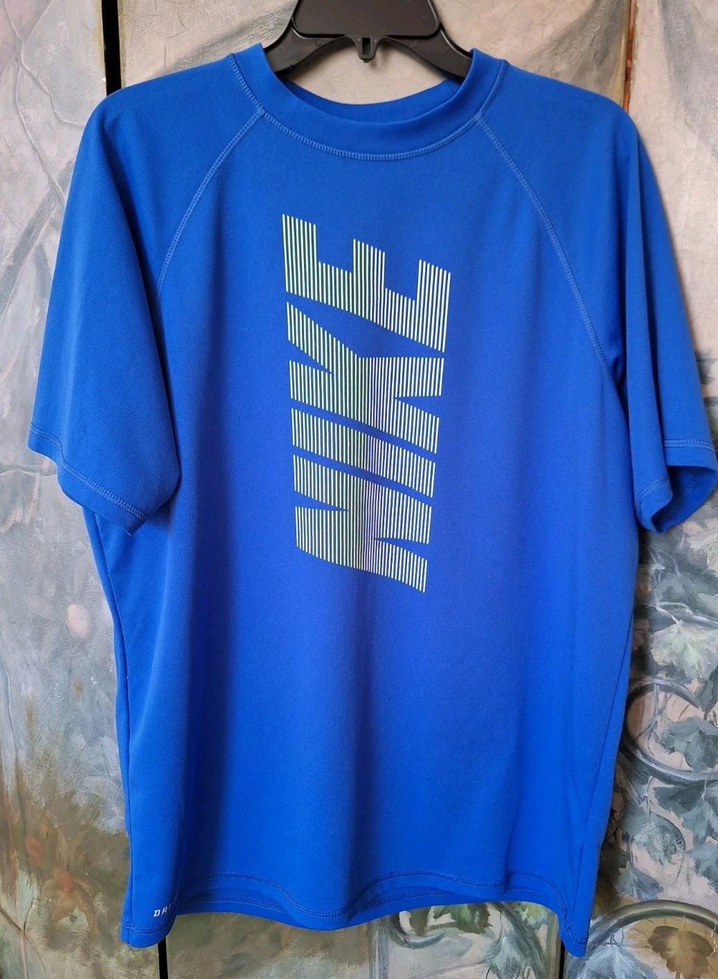 Nike Swim Dri Fit Mens Shirt Royal Blue Block Letters Logo UPF 40+ SZ XL gallery