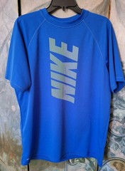 Nike Swim Dri Fit Mens Shirt Royal Blue Block Letters Logo UPF 40+ SZ XL